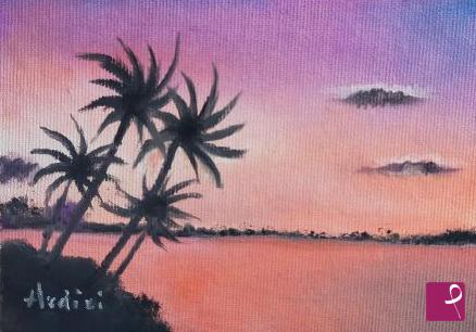 quadri in vendita online - 1338 - TRAMONTO CON PALME