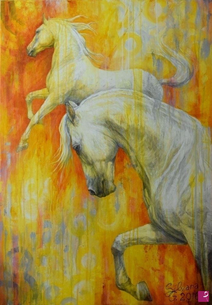 quadri in vendita online - 2 white horses