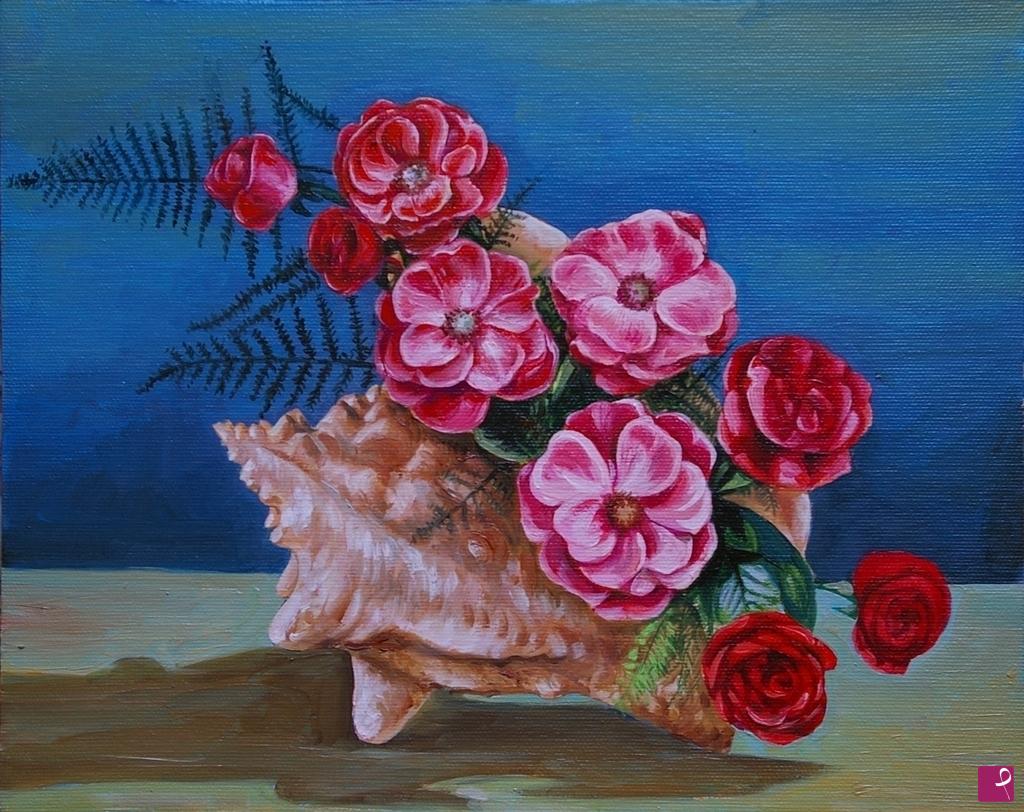 quadri in vendita online - 713	Conchiglia con Rose 