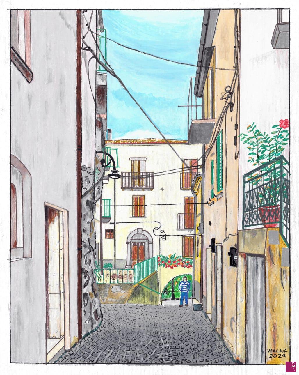 quadri in vendita online - Acquaviva d' Isernia. Via villa ingresso da piazza Carbonari.
