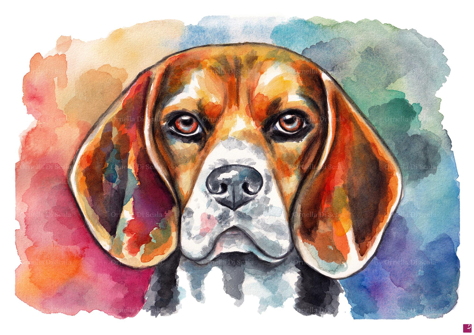 quadri in vendita online - Acquerello cane beagle