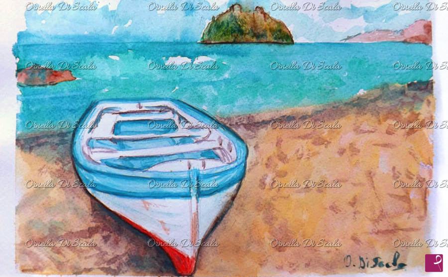 quadri in vendita online - Acquerello Ischia castello aragonese 