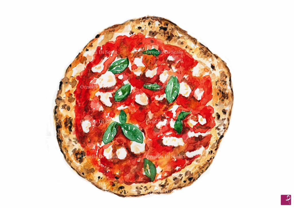 quadri in vendita online - Acquerello pizza Margherita