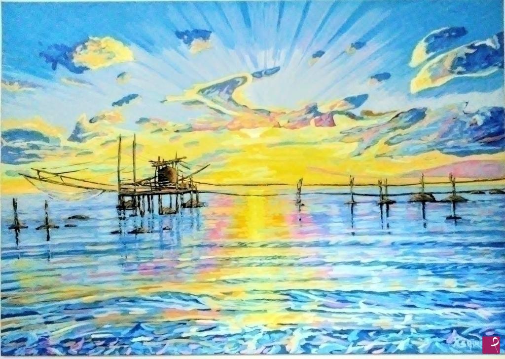 quadri in vendita online - Alba sulla costa dei trabocchi