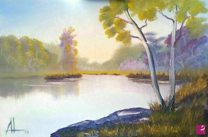 quadri in vendita online - Alberi e lago