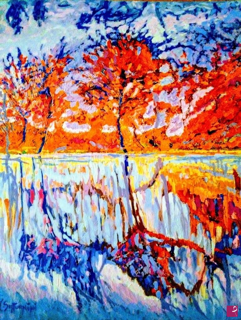 quadri in vendita online - Alberi rossi riflessi 