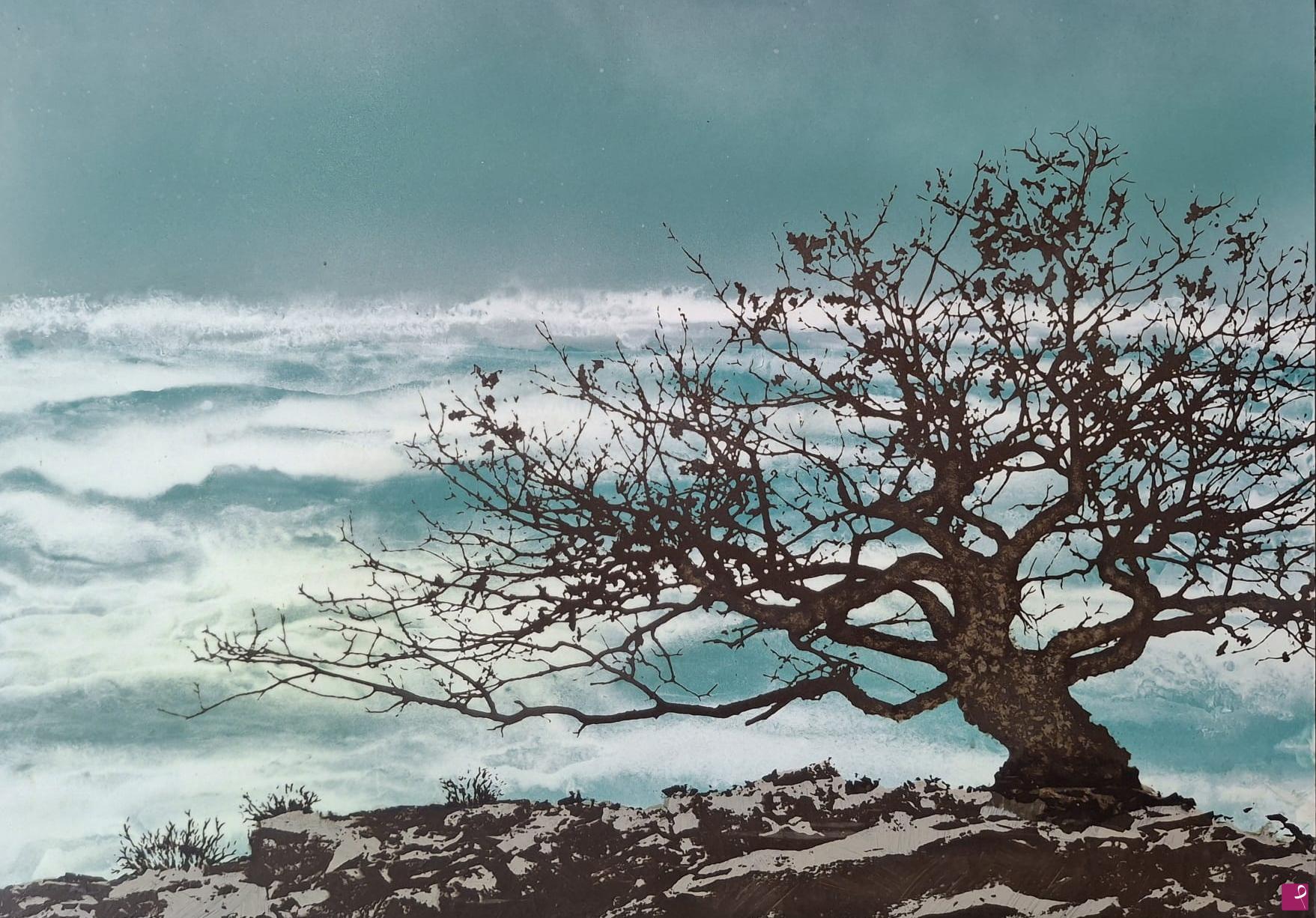 quadri in vendita online - Albero con mare mosso.
