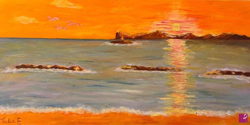 quadri in vendita online - Alghero al tramonto con Capo Caccia 