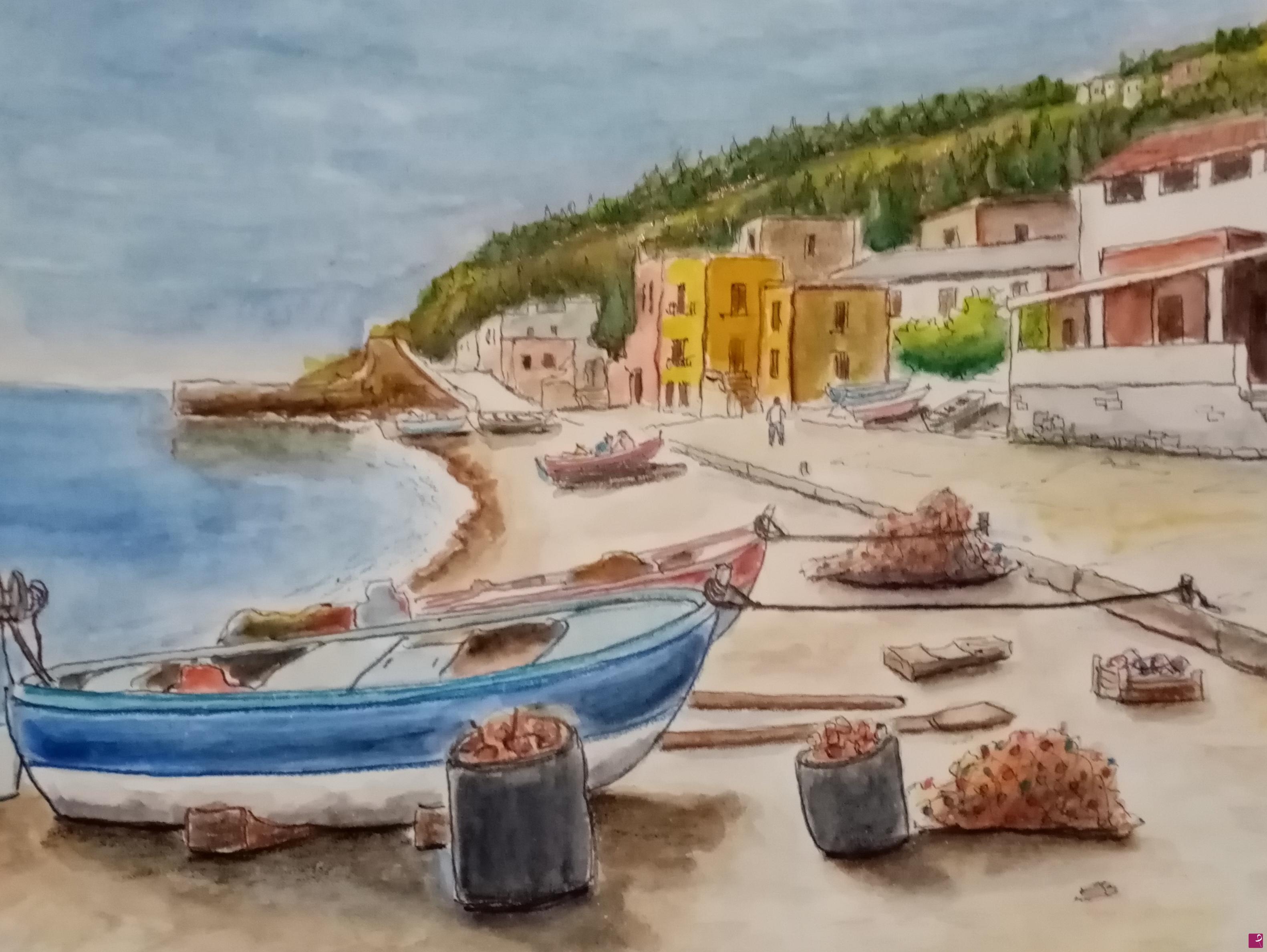 quadri in vendita online - Alicudi - borgo di pescatori