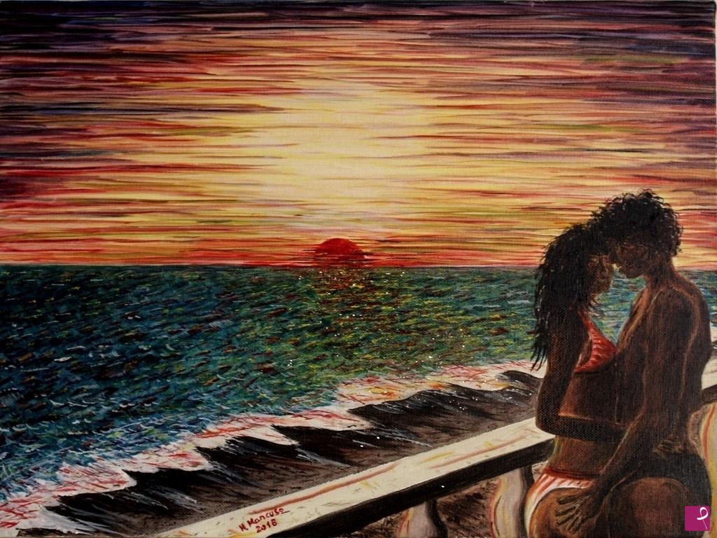 quadri in vendita online - Amanti al tramonto