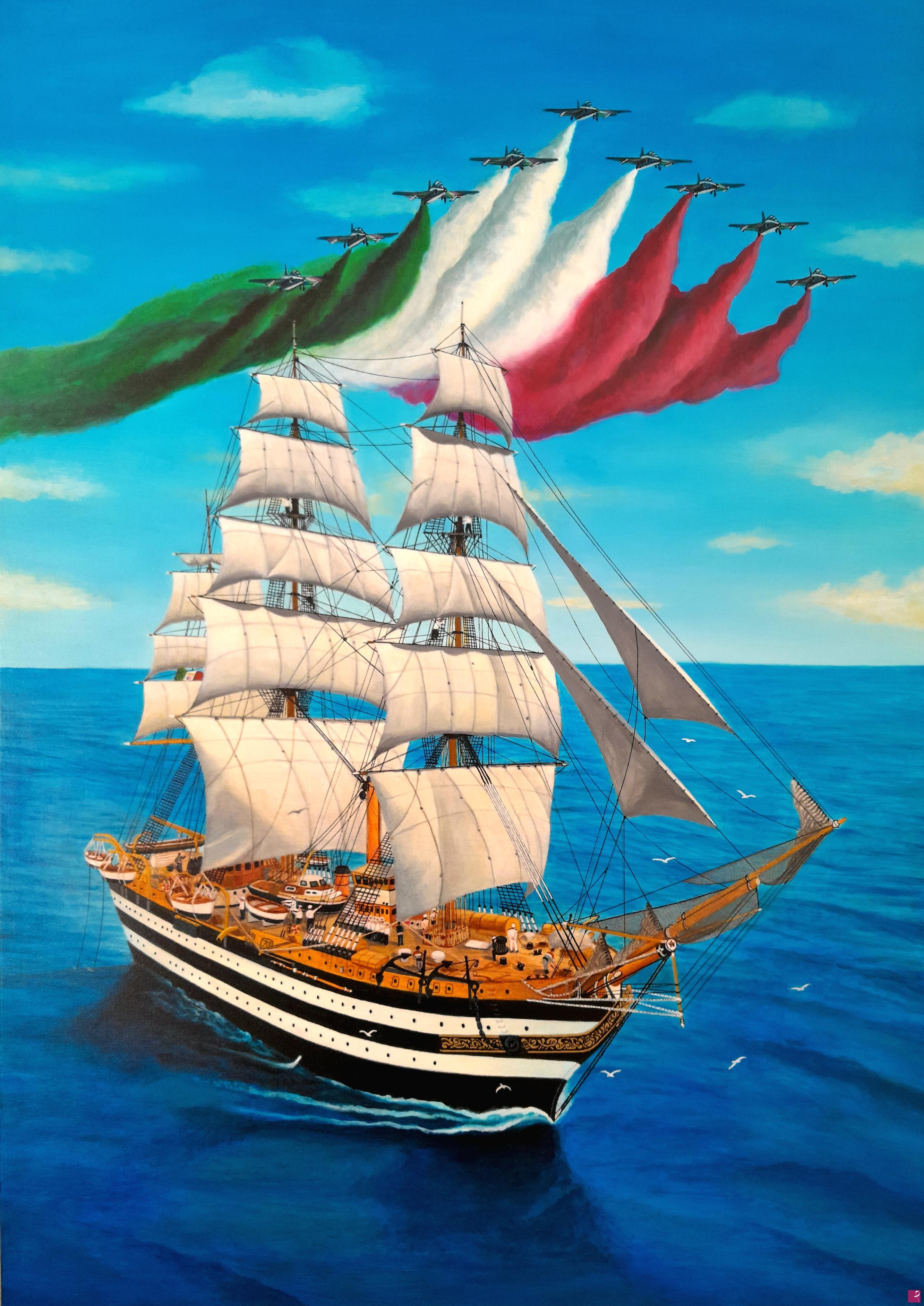 quadri in vendita online - "AMERIGO VESPUCCI CON FRECCE TRICOLORI"