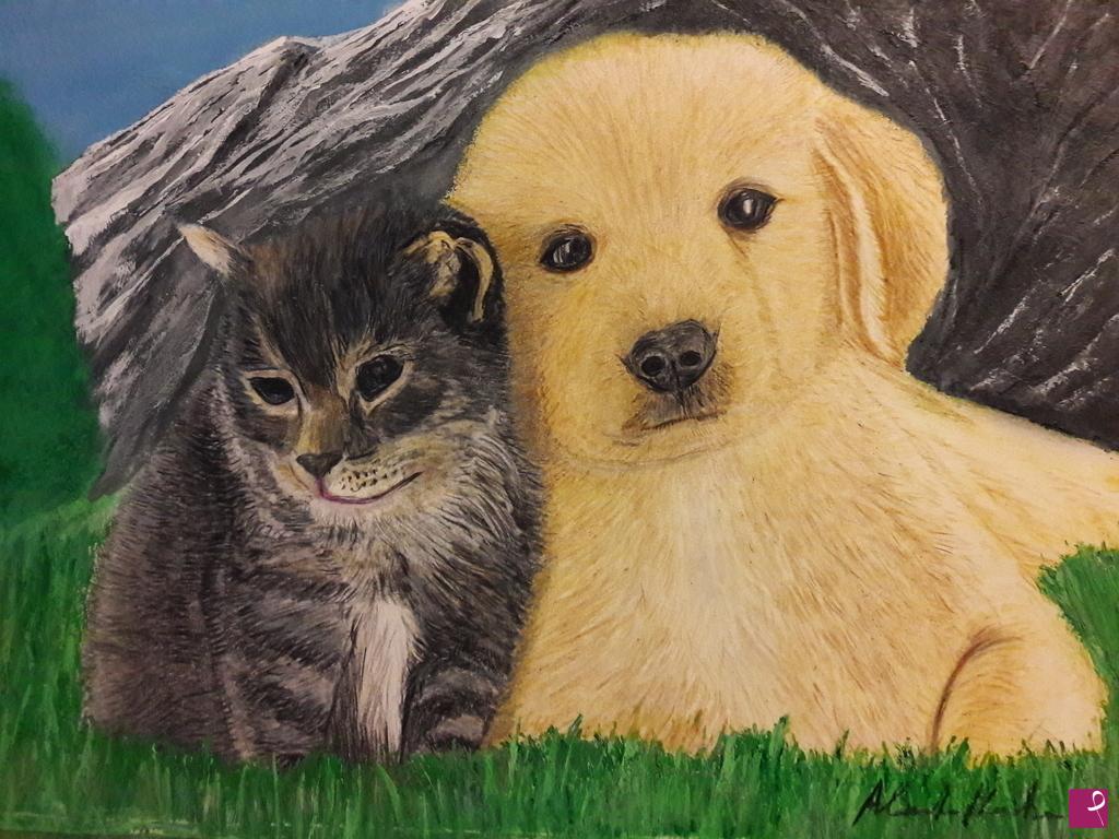 quadri in vendita online - Amici cane e gatto