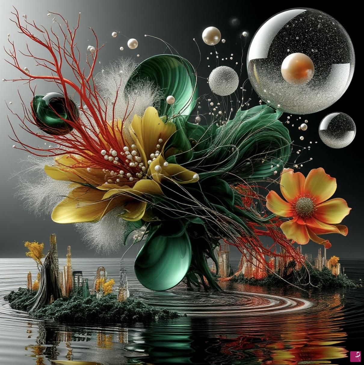 quadri in vendita online - An unknown flower grew between two islands.