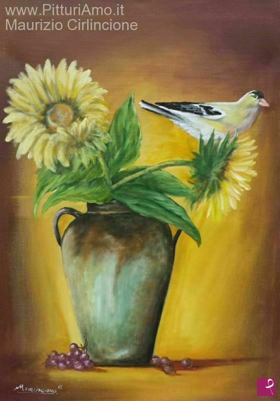 quadri in vendita online - Anfora con Girasoli