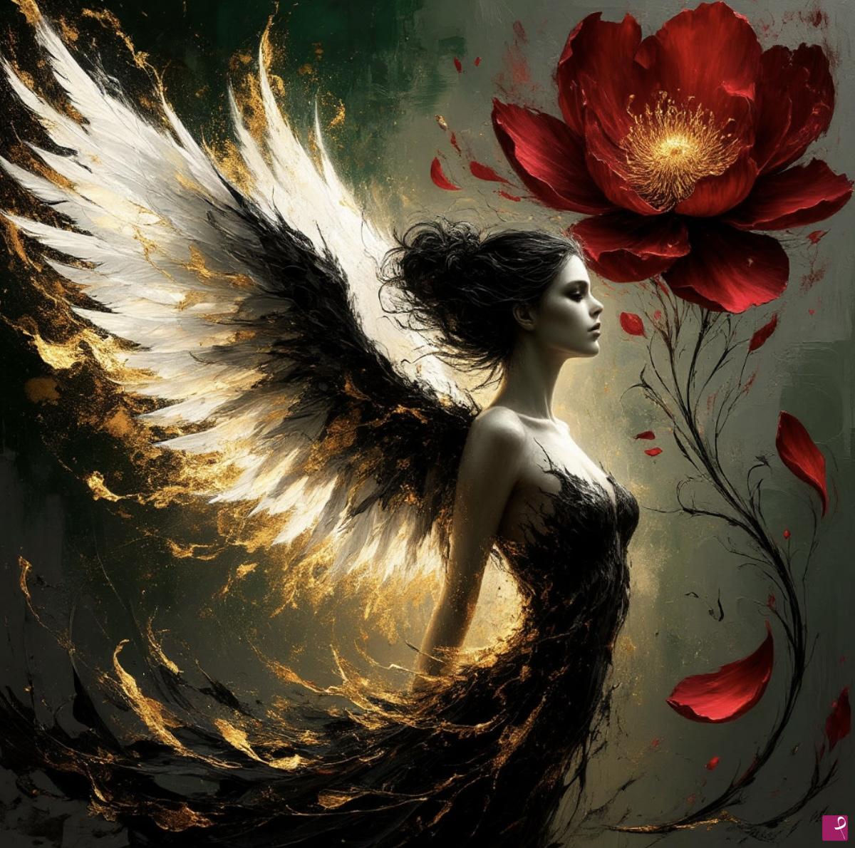 quadri in vendita online - Angel and long flower