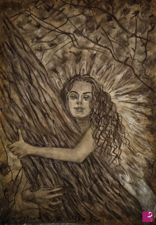 quadri in vendita online - Archetipo  mitologico- La  Dea Uccello-30x40 carboncino
