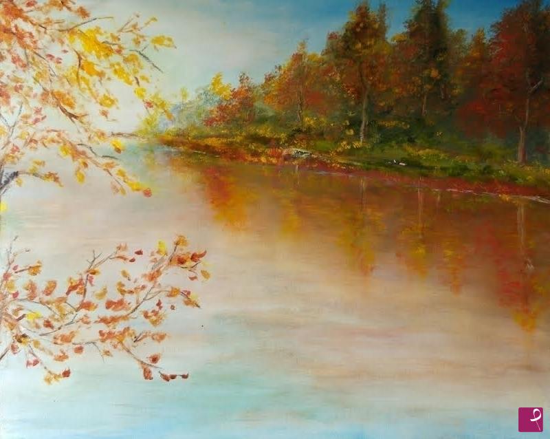 quadri in vendita online - Autunno sulla riva del fiume