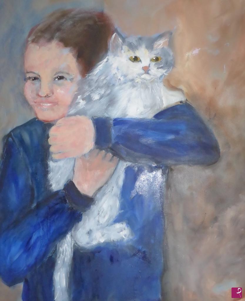 quadri in vendita online - bambina con gatto