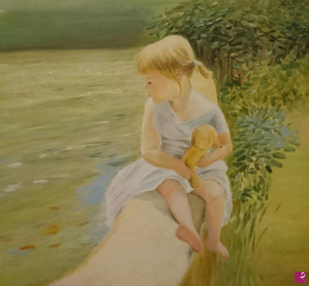 quadri in vendita online - Bambina con orsacchiotto