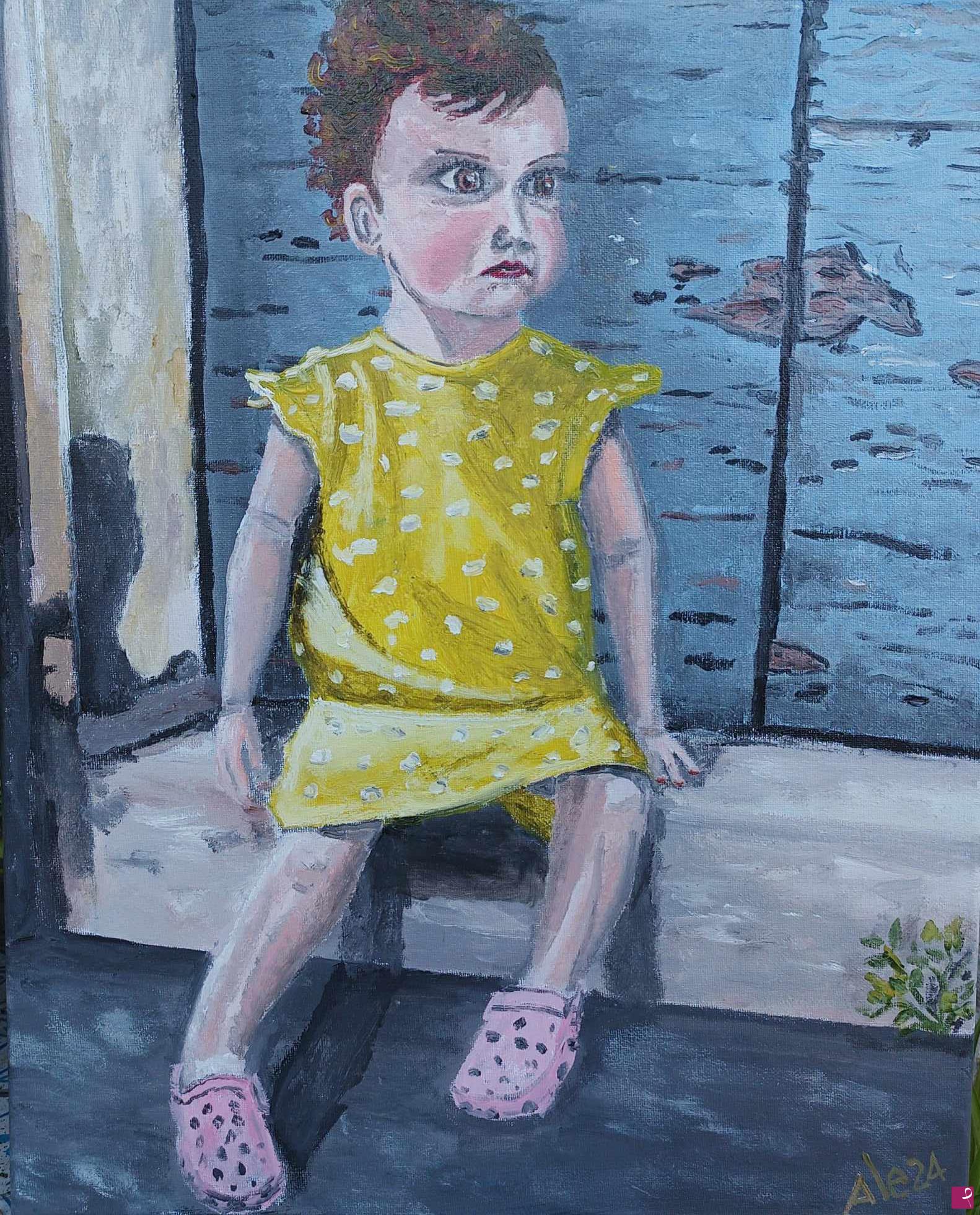 quadri in vendita online - bambina con vestito giallo