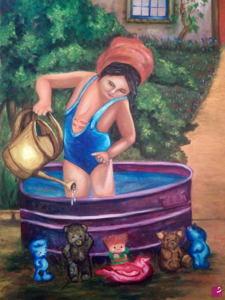 quadri in vendita online - Bambina nella tinozza / Little girl in the tub