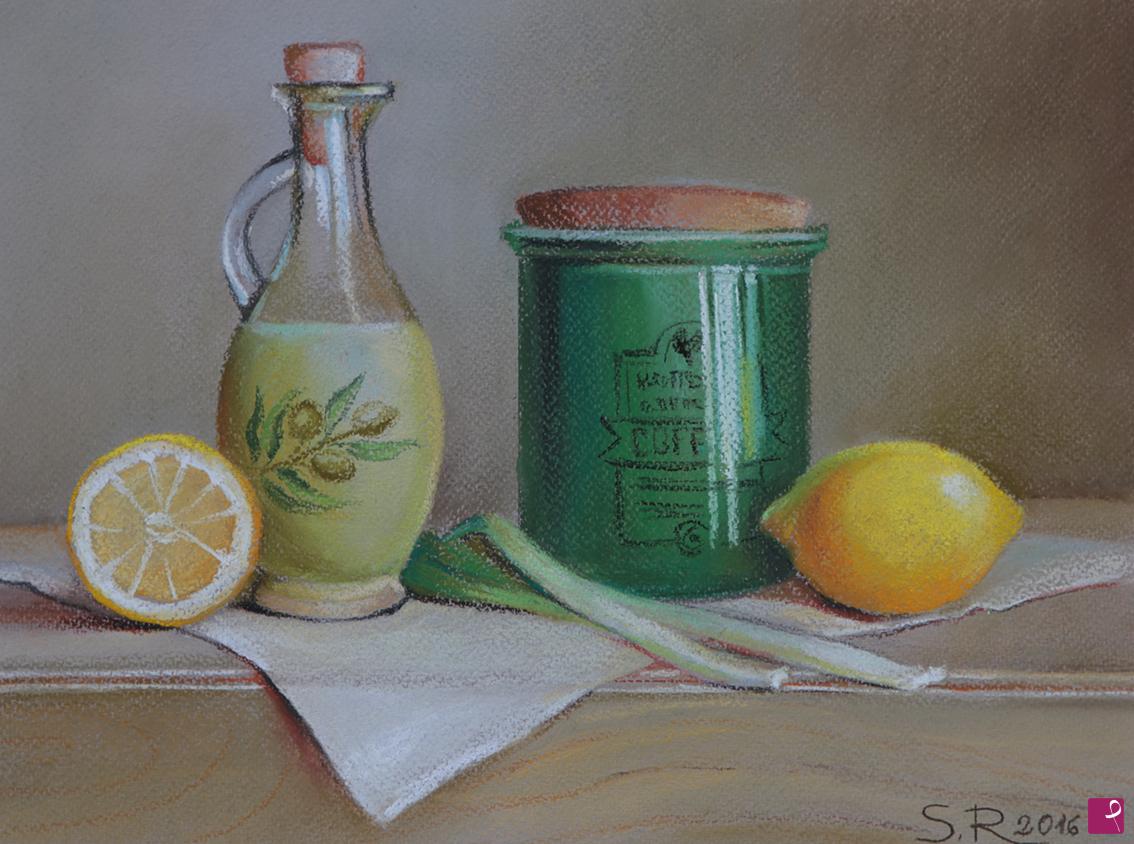 quadri in vendita online - Barattolo verde, limoni