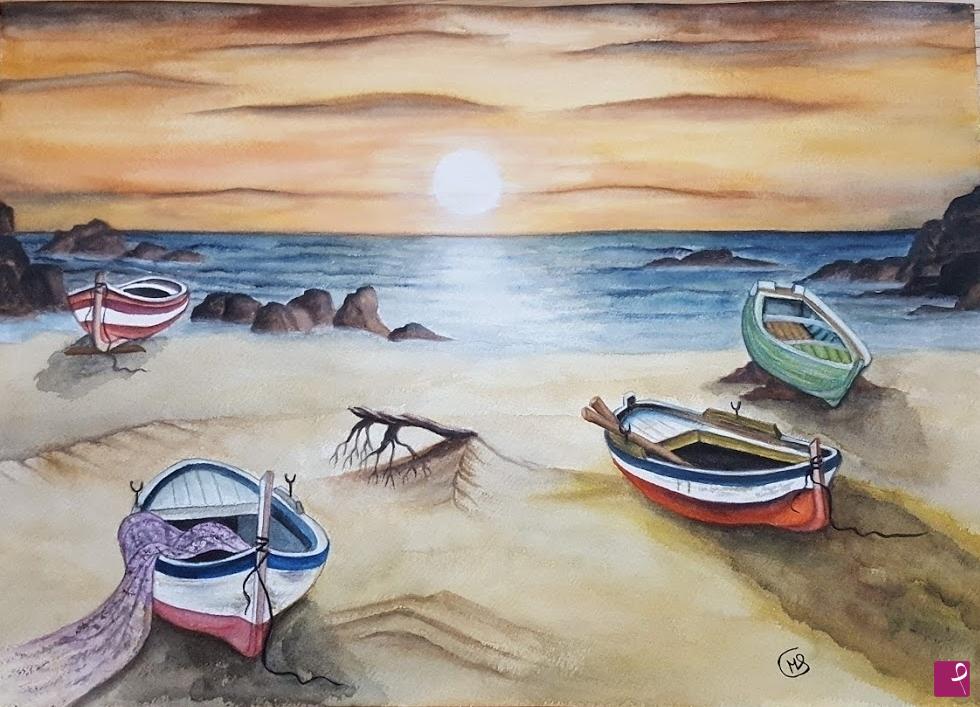 quadri in vendita online - Barche al tramonto