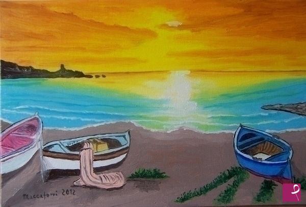 quadri in vendita online - Barche al tramonto