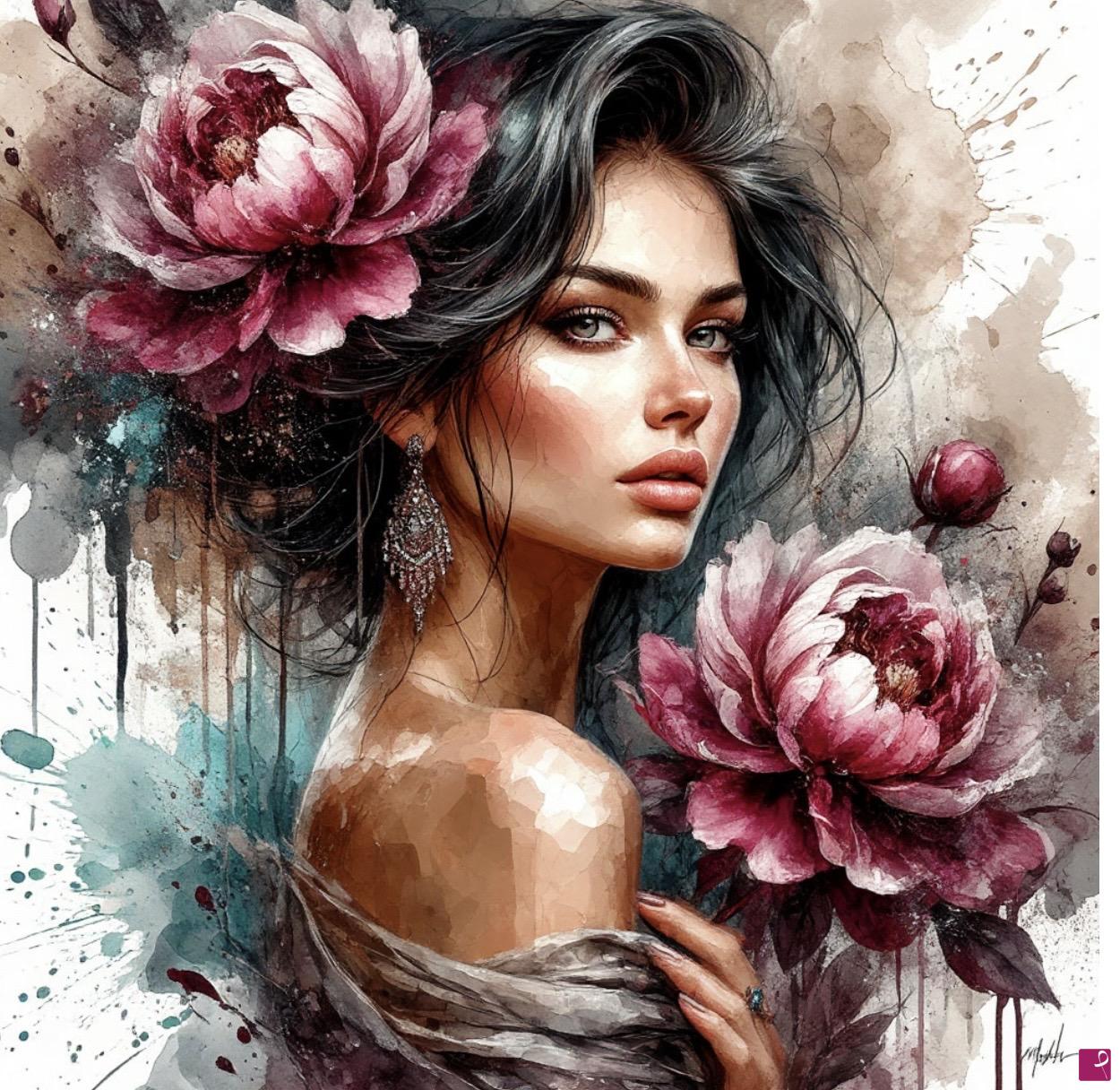 quadri in vendita online - Beautiful face in flowers 
