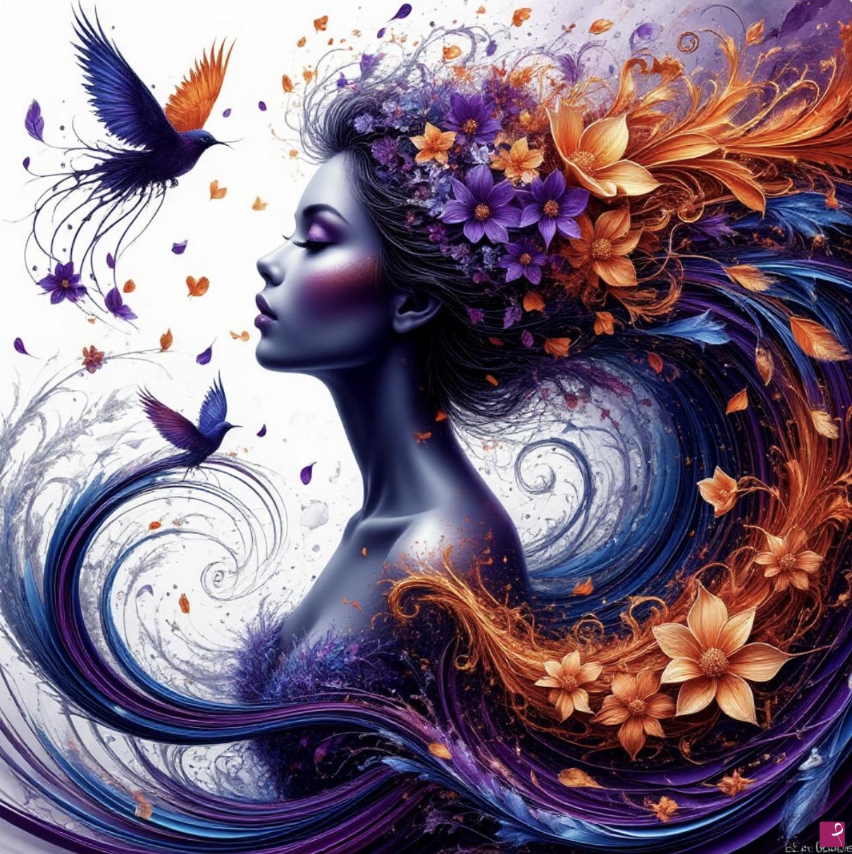 quadri in vendita online - Beautiful lady and birds 