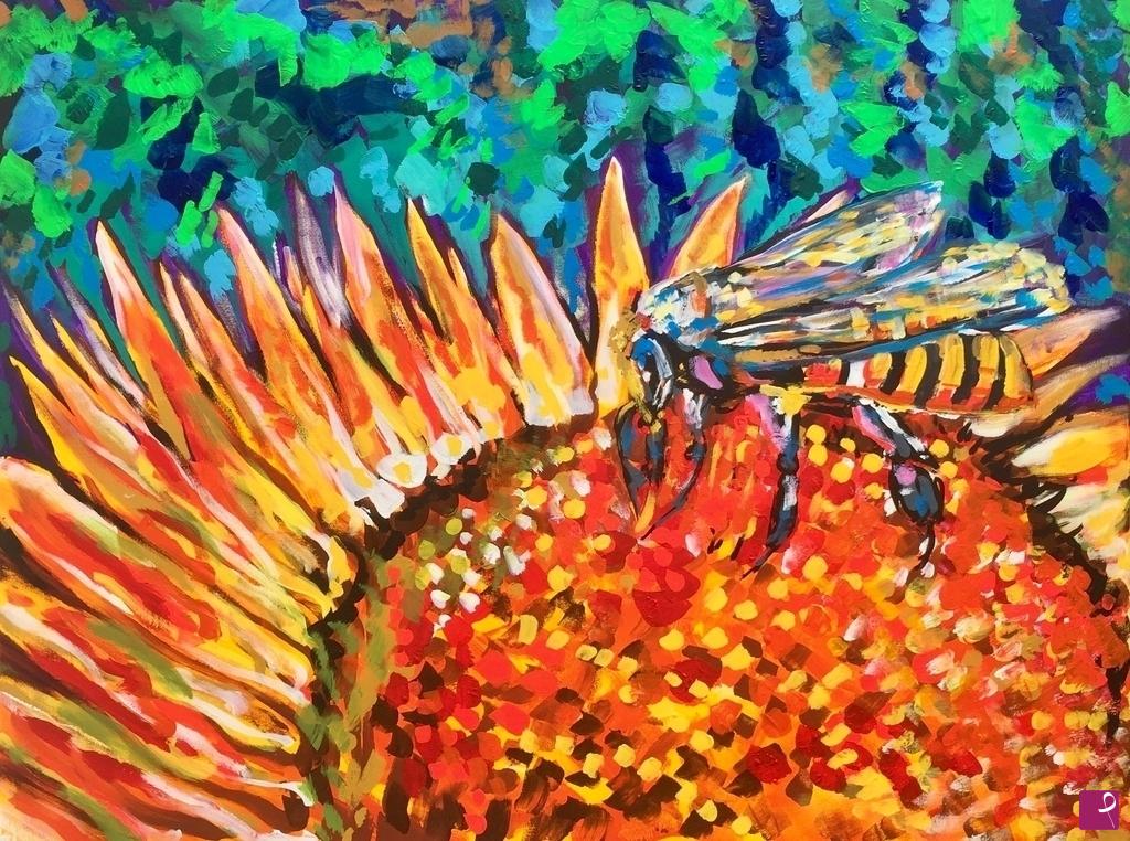 quadri in vendita online - Bee and the sunflower