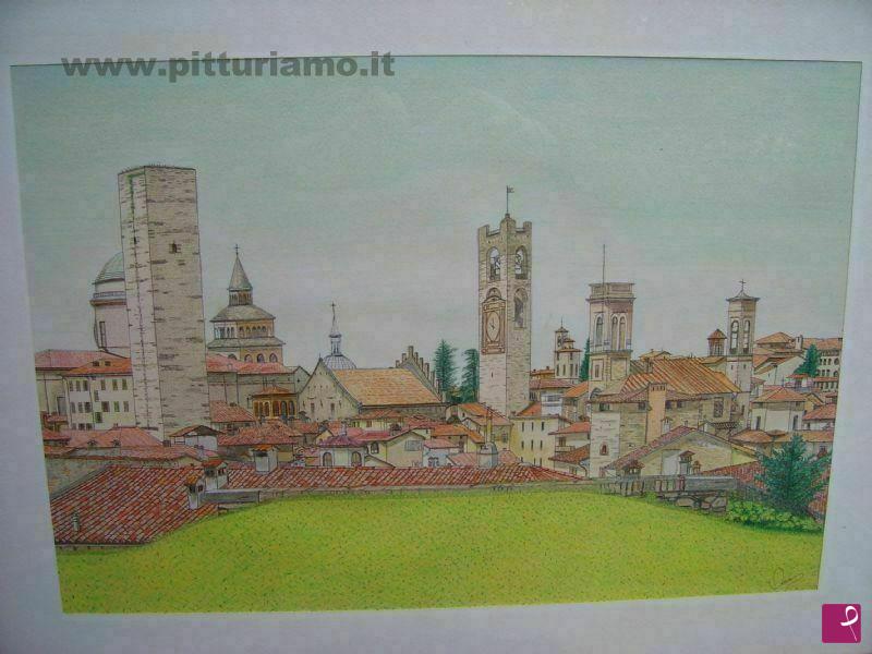 quadri in vendita online - Bergamo - Città Alta vista dalla Rocca