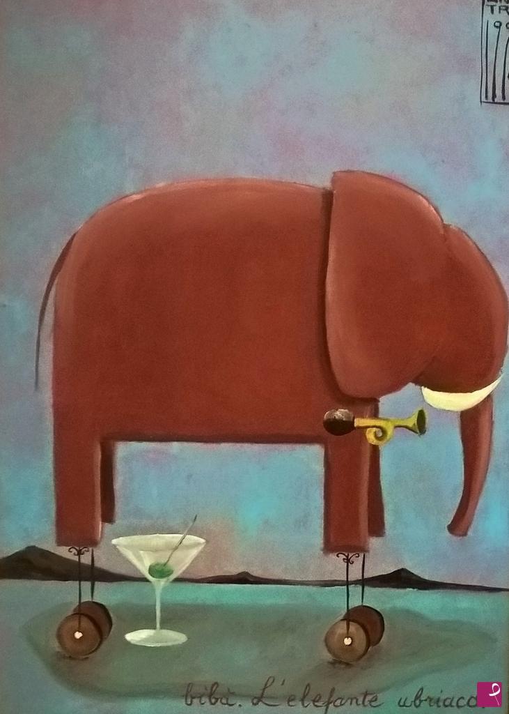 quadri in vendita online - Bibà, l'elefante ubriaco.