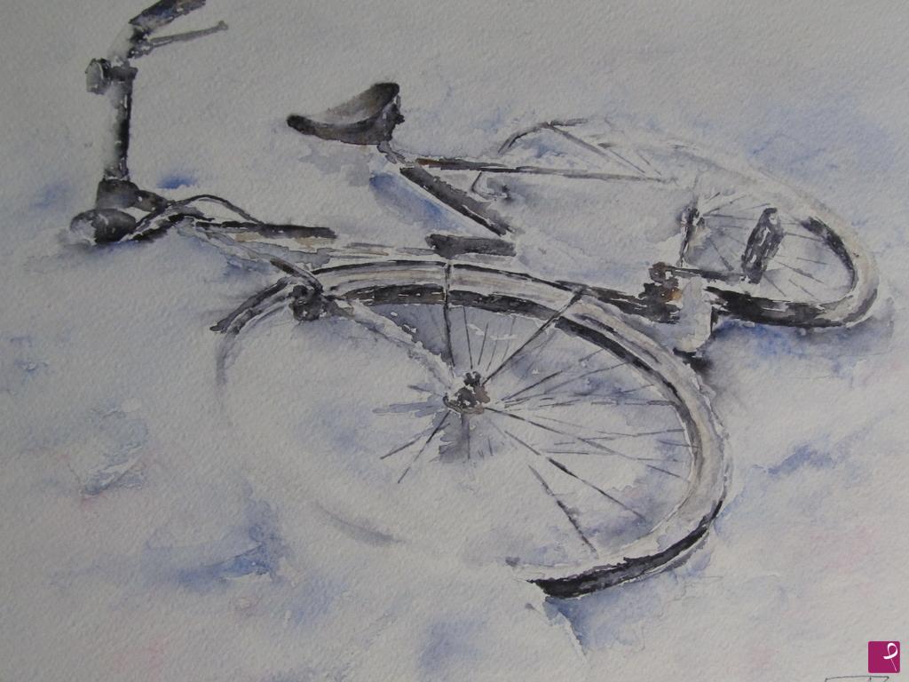 quadri in vendita online - Bici nella neve