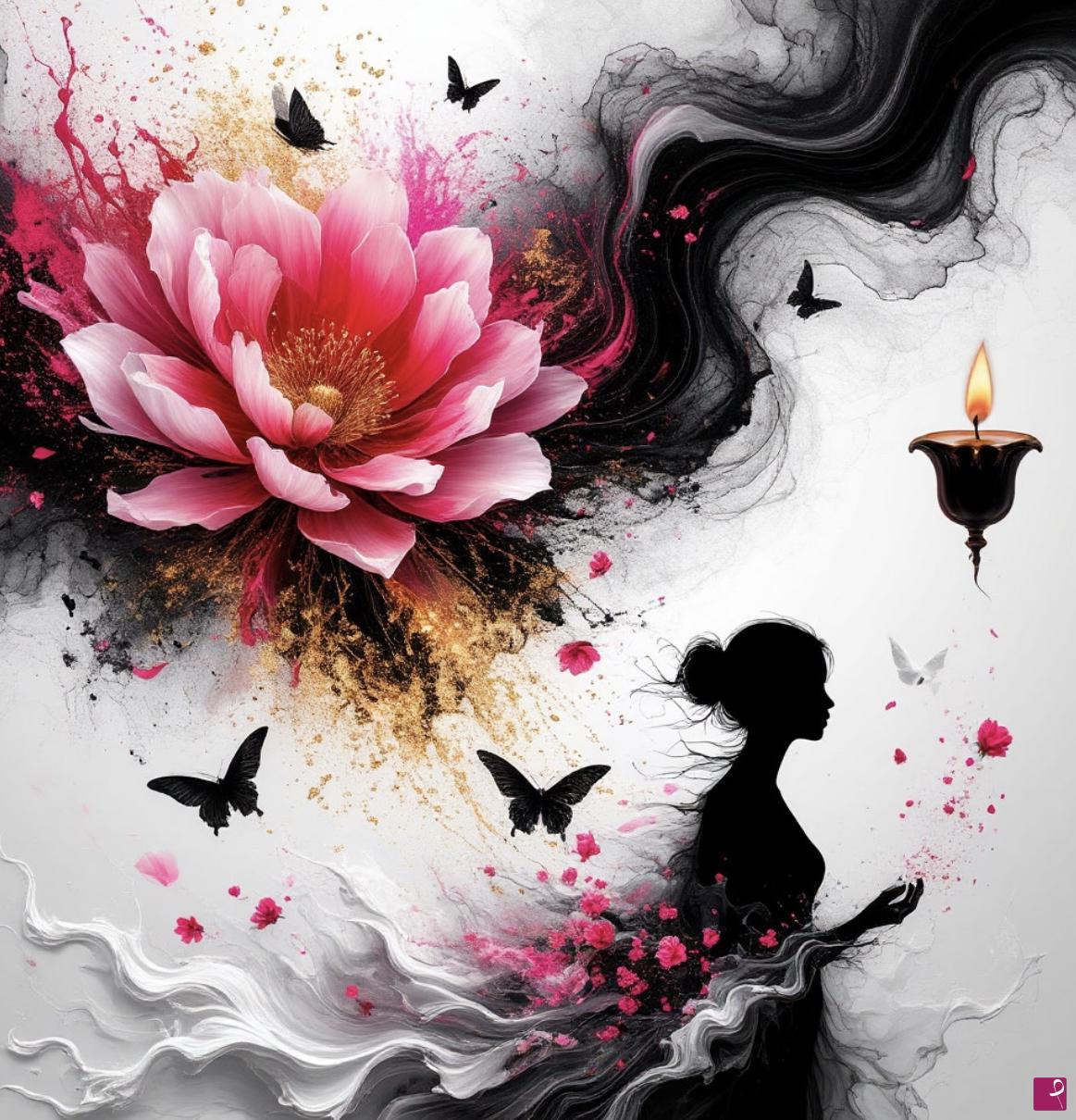 quadri in vendita online - Big flower, girl, candle 