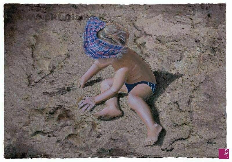 quadri in vendita online - Bimbo sulla spiaggia