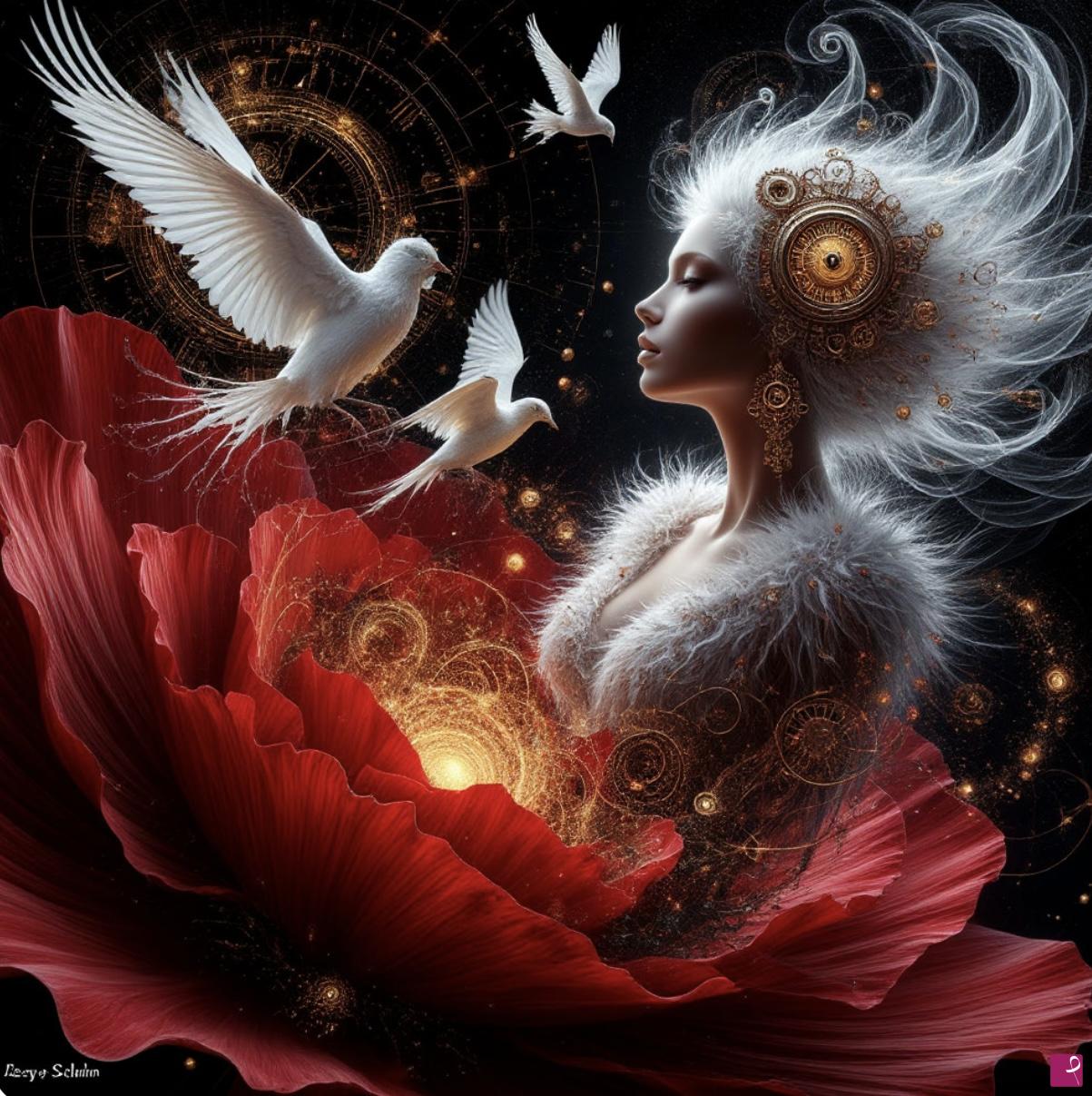 quadri in vendita online - Birds, girl from flower 
