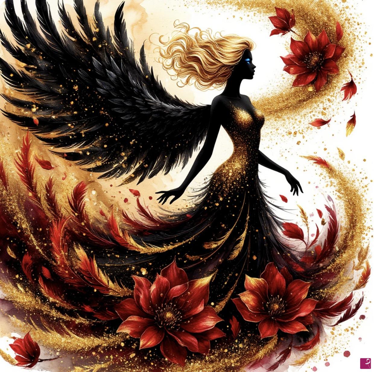 quadri in vendita online - Black Angel and flowers 