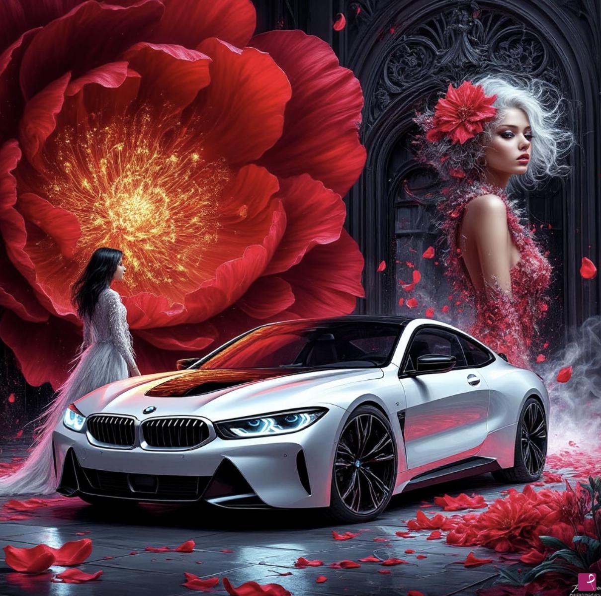 quadri in vendita online - BMW and two girls 