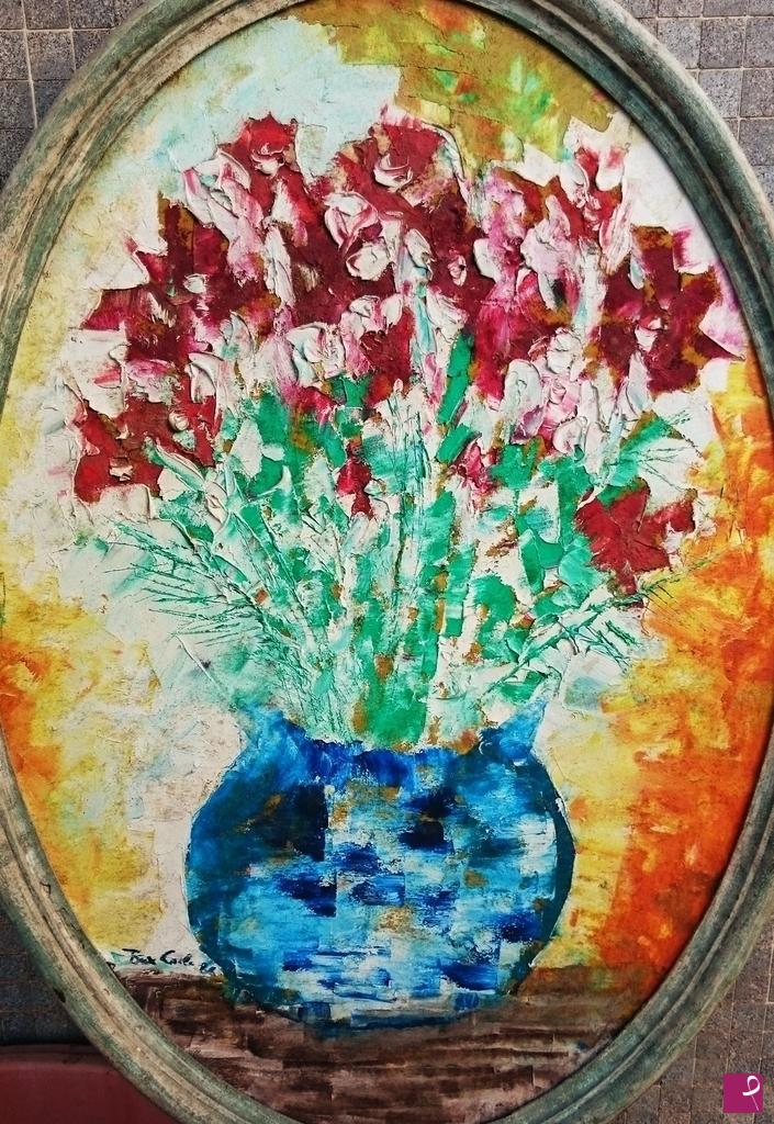 quadri in vendita online - Bocche di leone in vaso blu - 1988