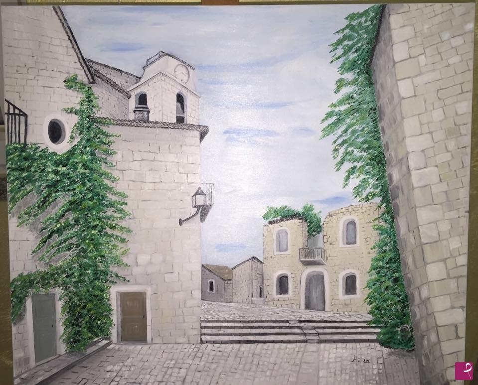 quadri in vendita online - Borgo di Torella del Sannio antistante chiesa madre