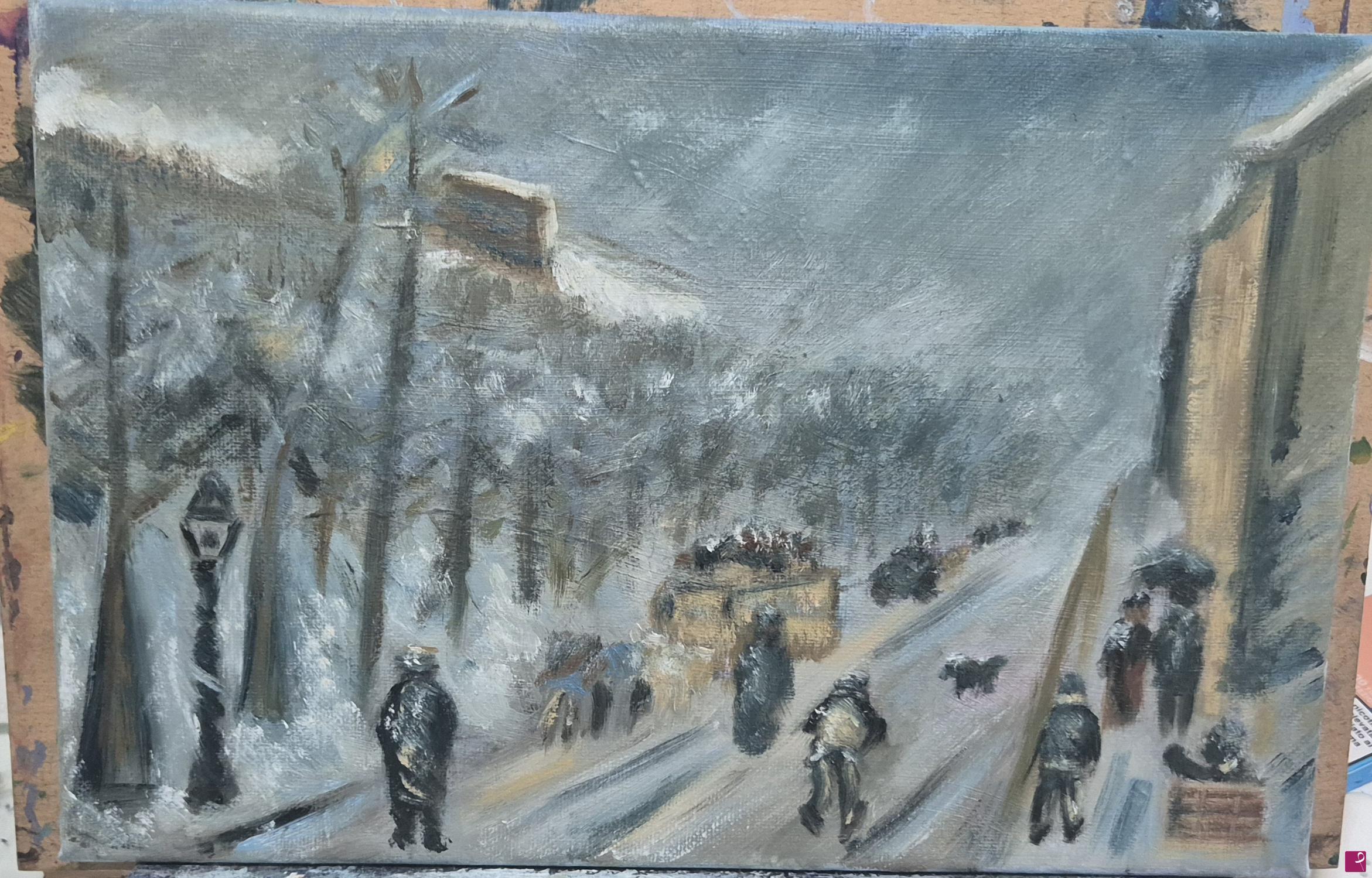 quadri in vendita online - Boulevard Montmartre, effetto neve (Omaggio a Pissarro)