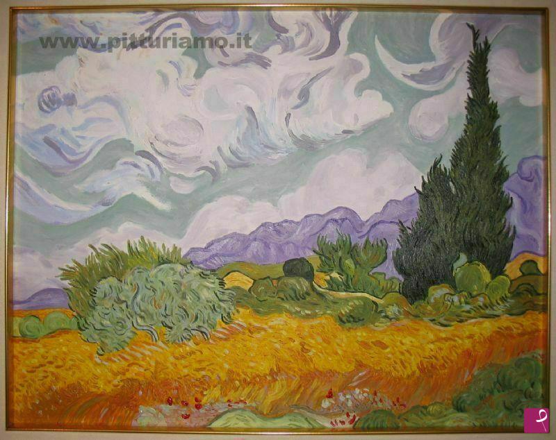 quadri in vendita online - Campo di grano con cipressi