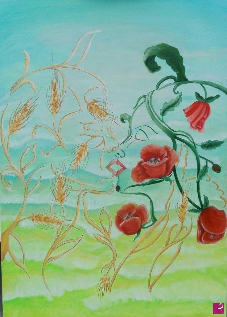 quadri in vendita online - Campo di grano e papaveri