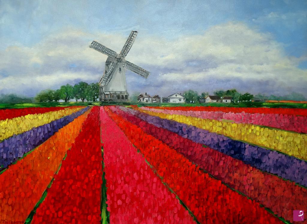 quadri in vendita online - Campo di tulipani
