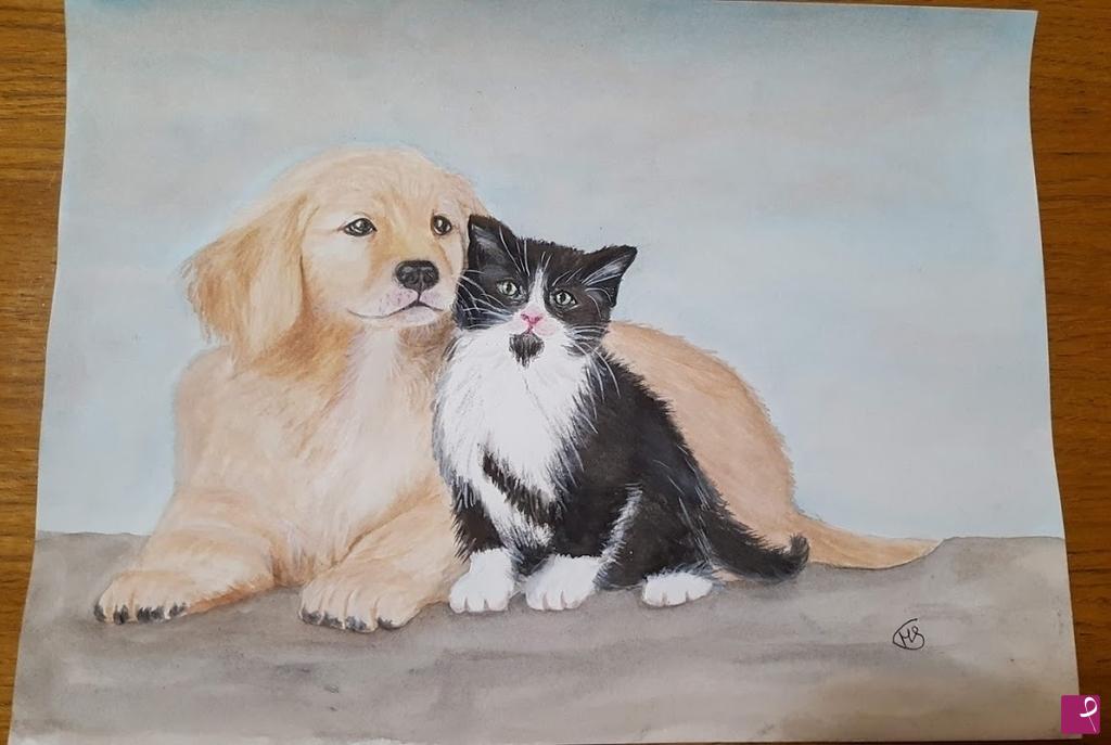 quadri in vendita online - Cane e gatto