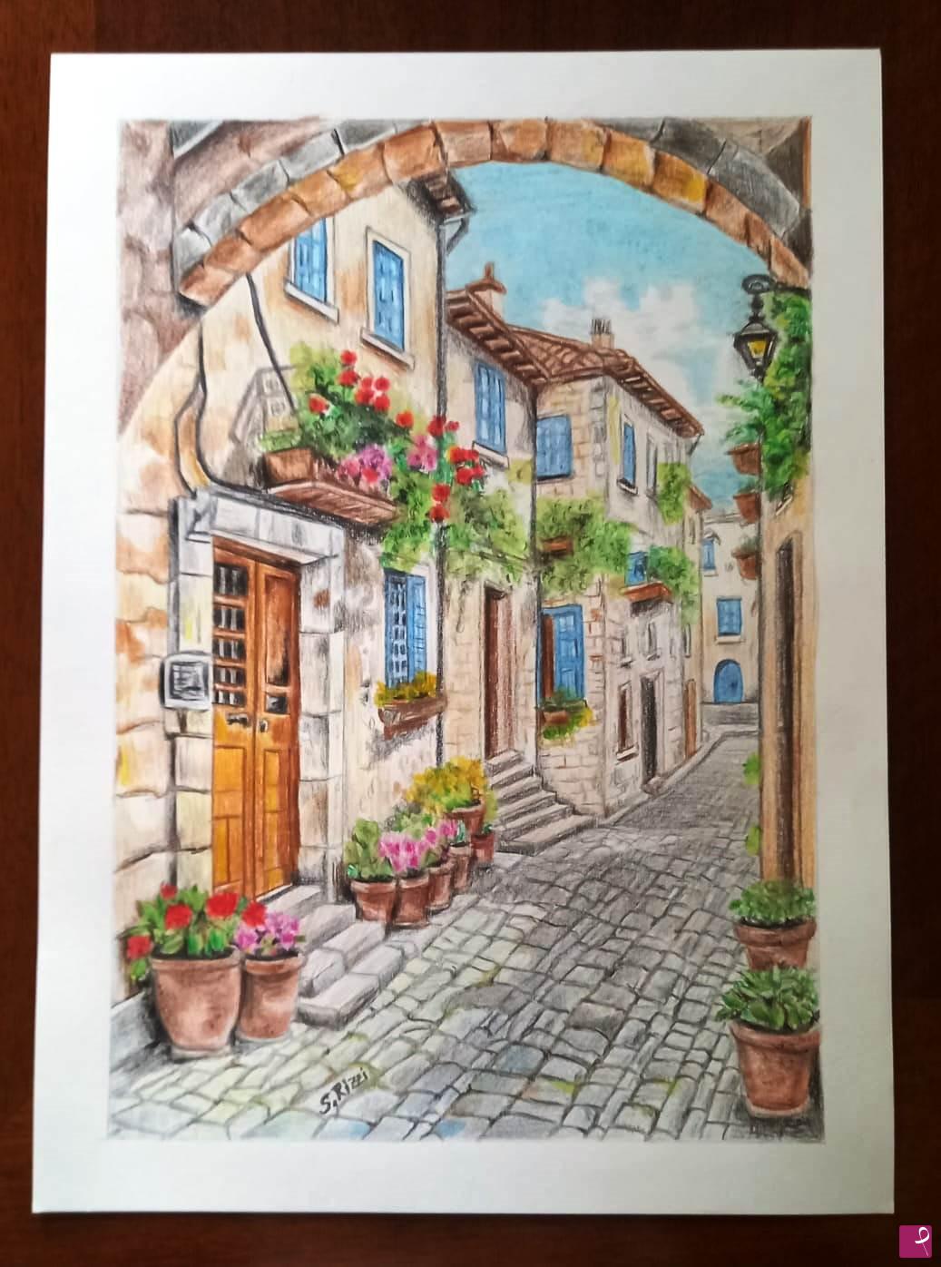quadri in vendita online - CASE CON ARCO E FIORI
