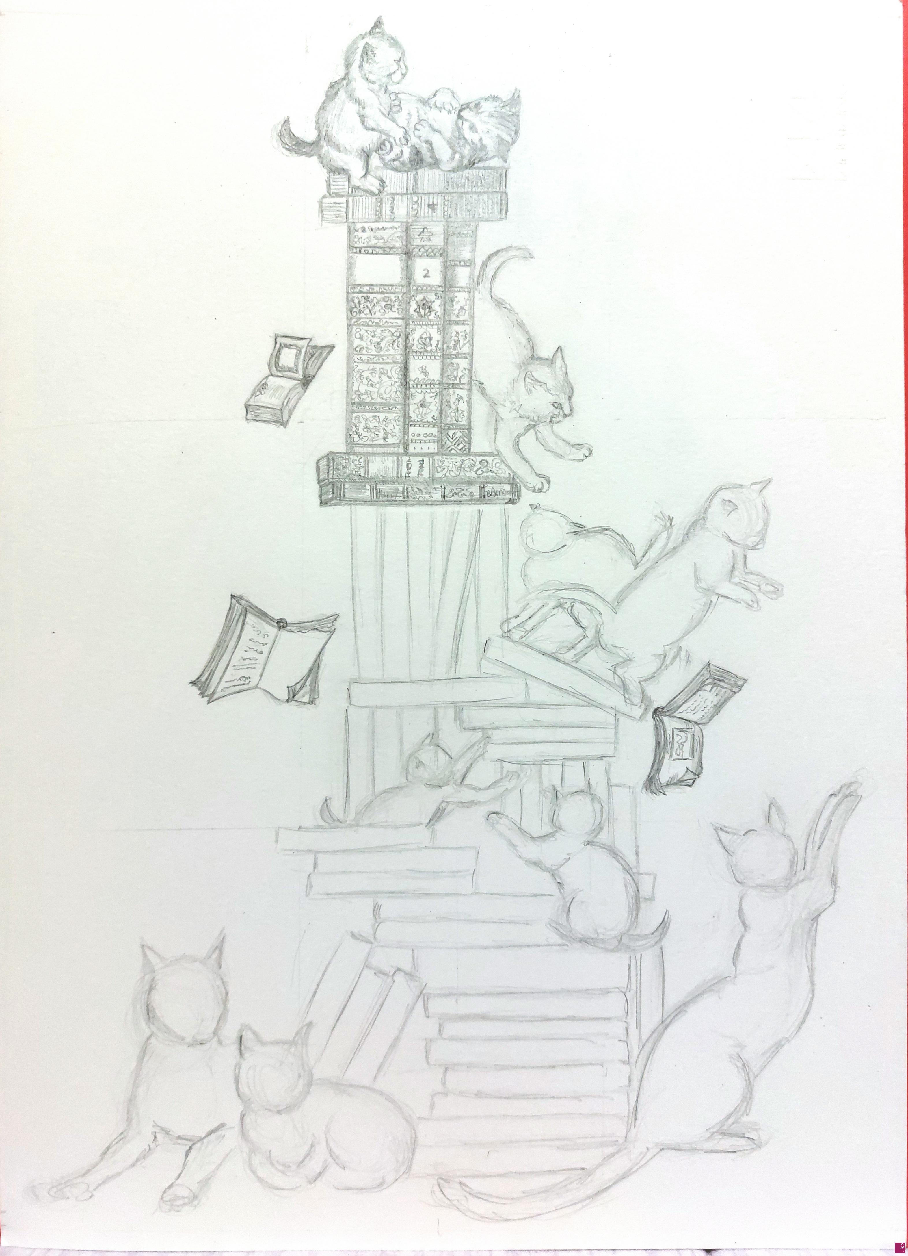 quadri in vendita online - Cats - Sketch (In progress)