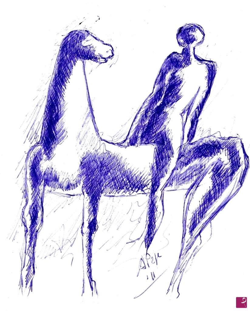 quadri in vendita online - cavallo e cavaliere - schizzo 