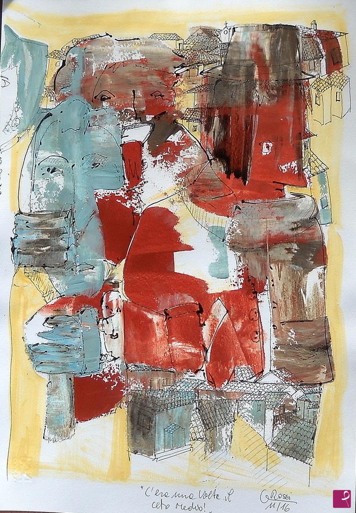 quadri in vendita online - C'era una volta il ceto medio 33x48 cm tecnica mista su carta